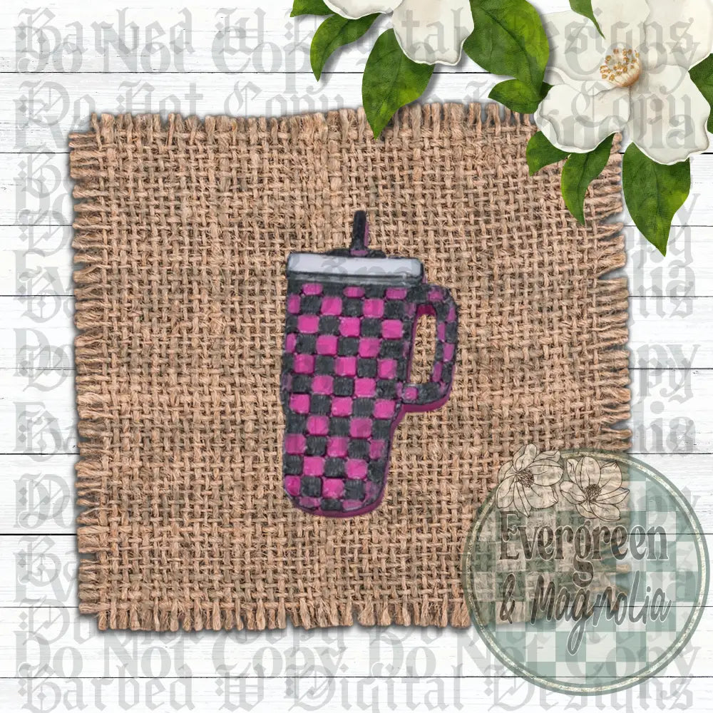 Pink Checkered Tumbler Charm