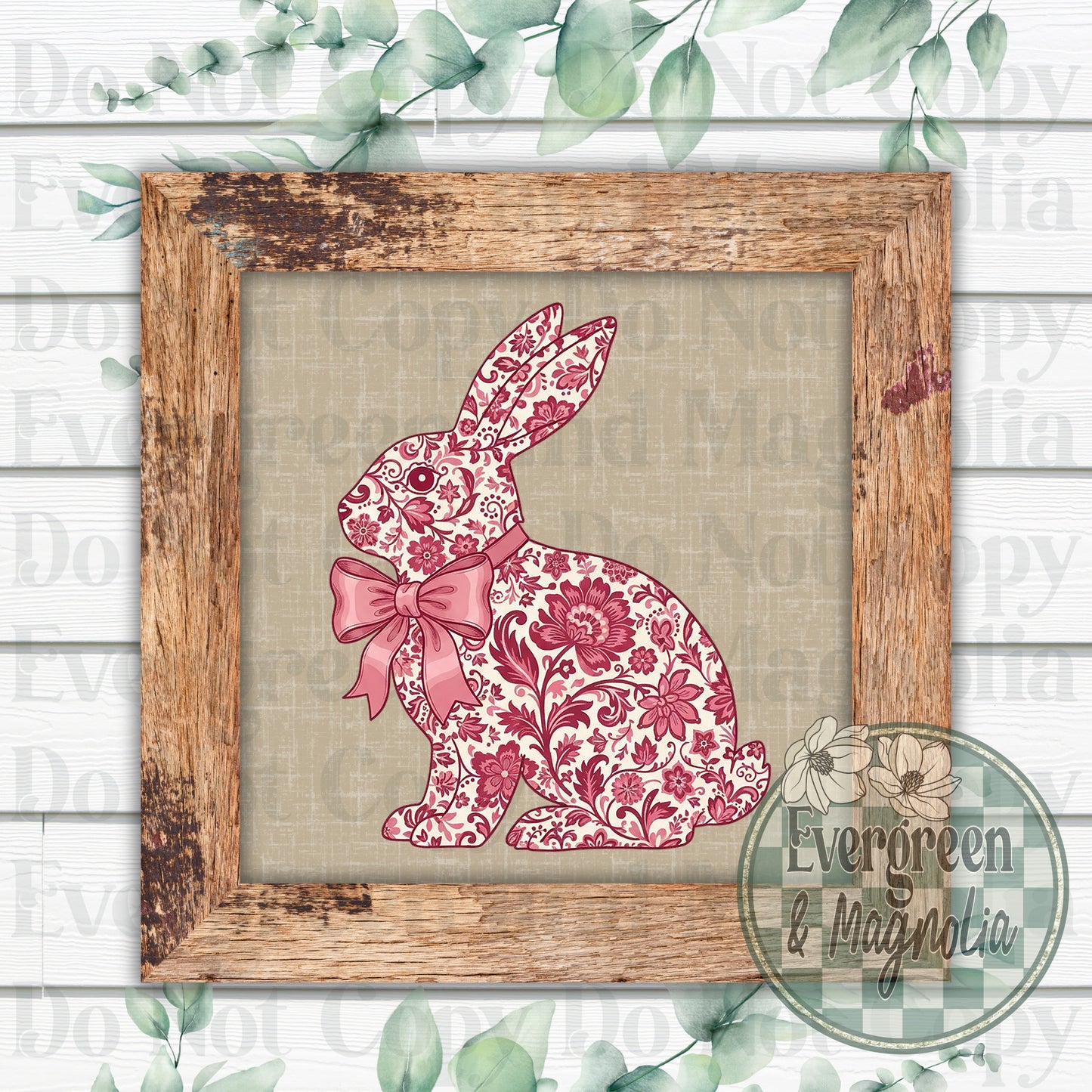 Happy easter floral bunny pink
