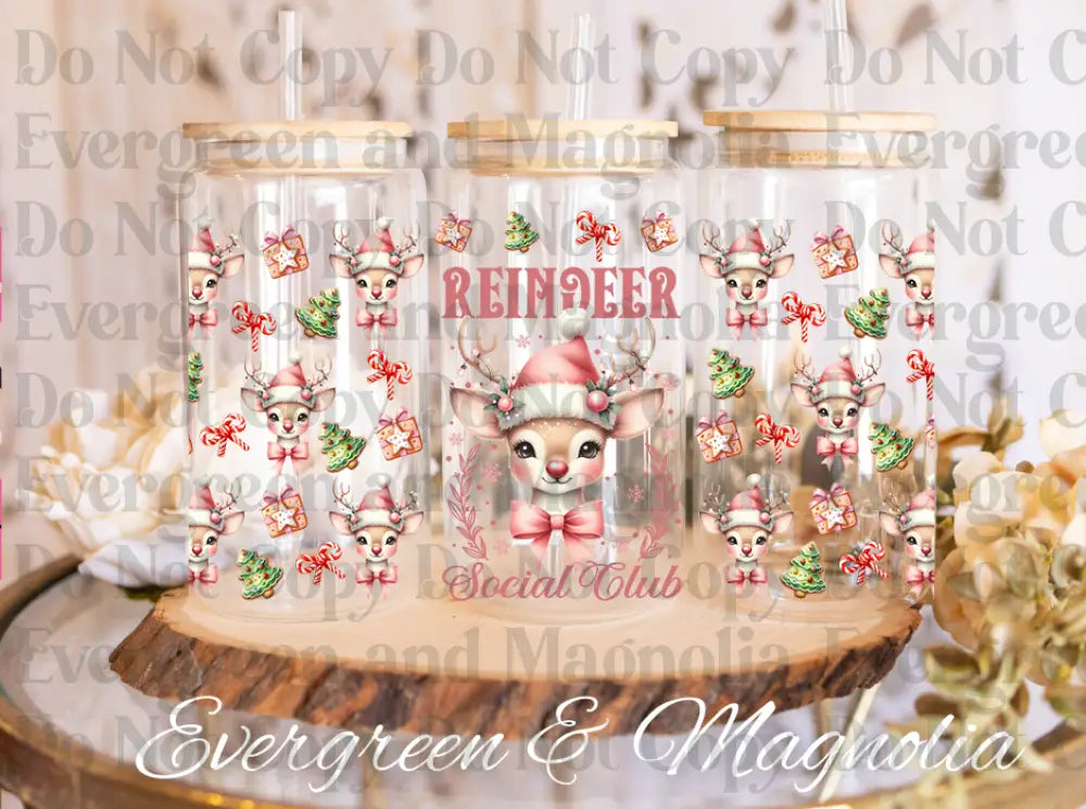 Reindeer Social Club glass can