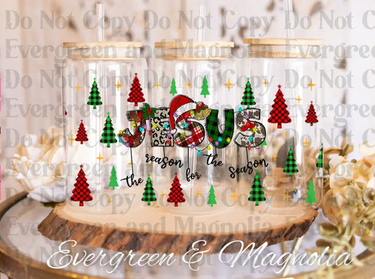 38-Jesus Is The Reason For The Season- Jesus Christmas-Buffalo Plaid Leopard Christmas