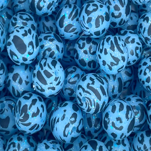 P662 BLUE CONFETTI LEOPARD GLITTER 15MM PRINT (10ct)