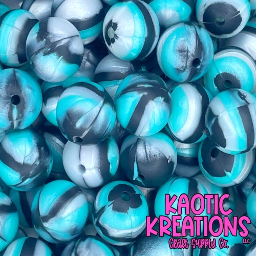 K4 15MM TEAL/BLACK/SILVER SWIRL (10ct)