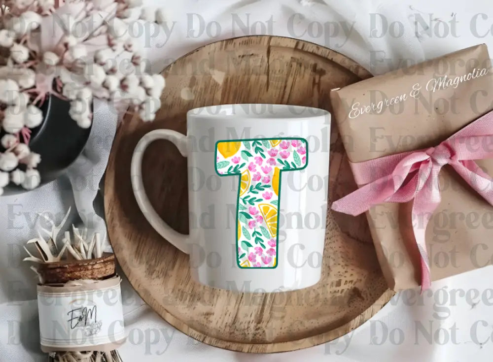 Floral lemon alpha initials