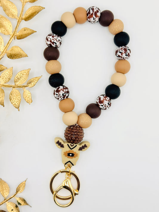 Teardrop Wristlet - Brown Aztec Cow