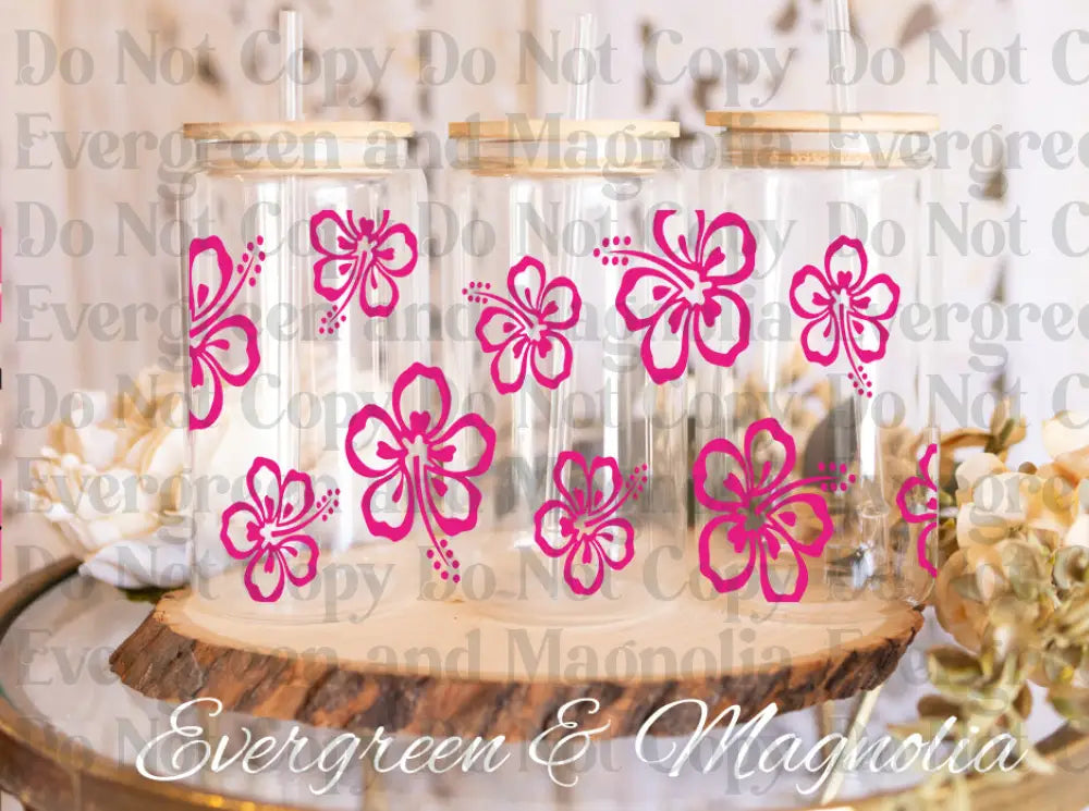 Hibiscus flower  pink outline