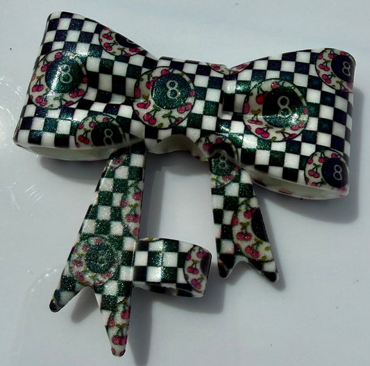 Checkered Cherry 8 Ball Silicone Bow