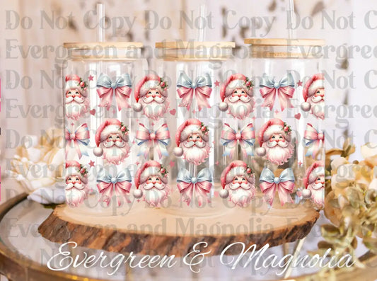 Santa & Bow glass can 16oz