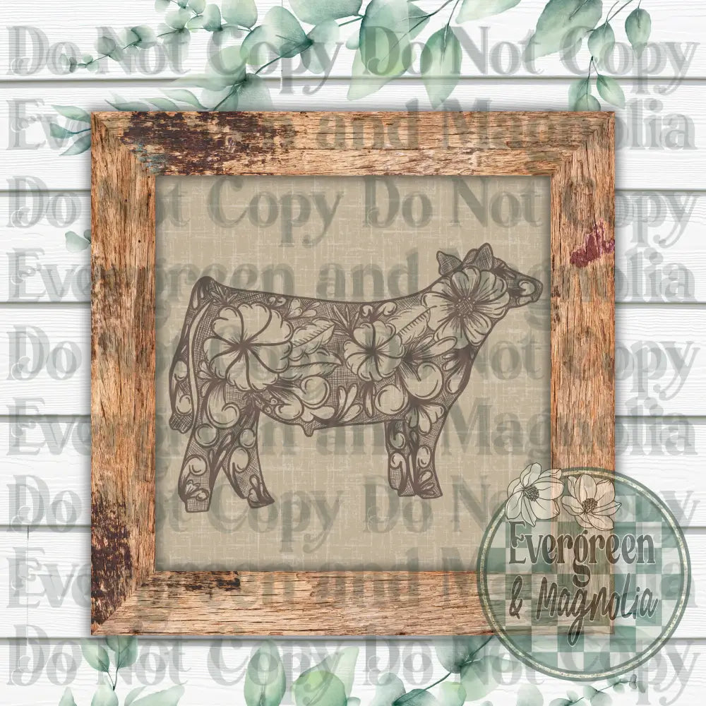 Tooled Leather Show Steer (light brown)