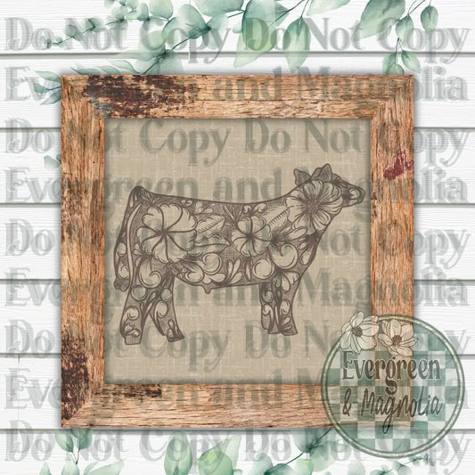 Tooled Leather Show Steer (light brown)
