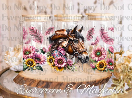 cowgirl horse pink flowers